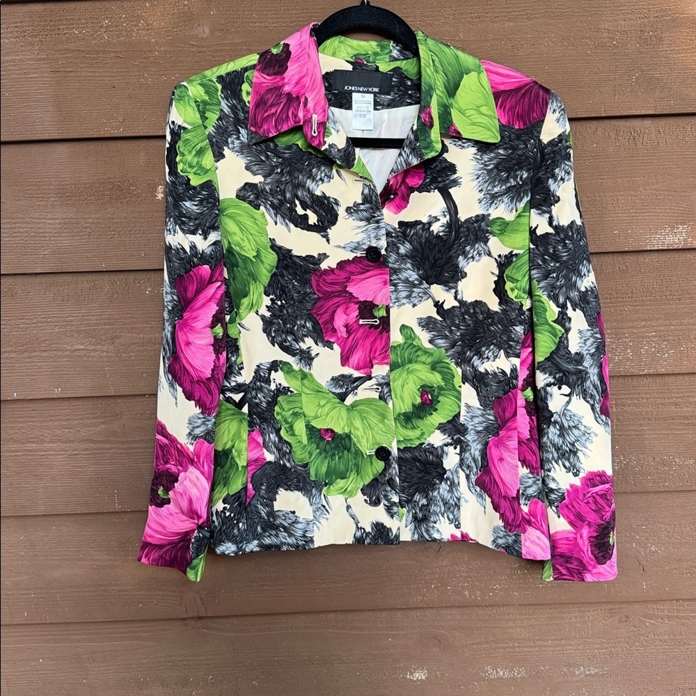 Jones New York Silk Floral Button-Up Jacket size 10